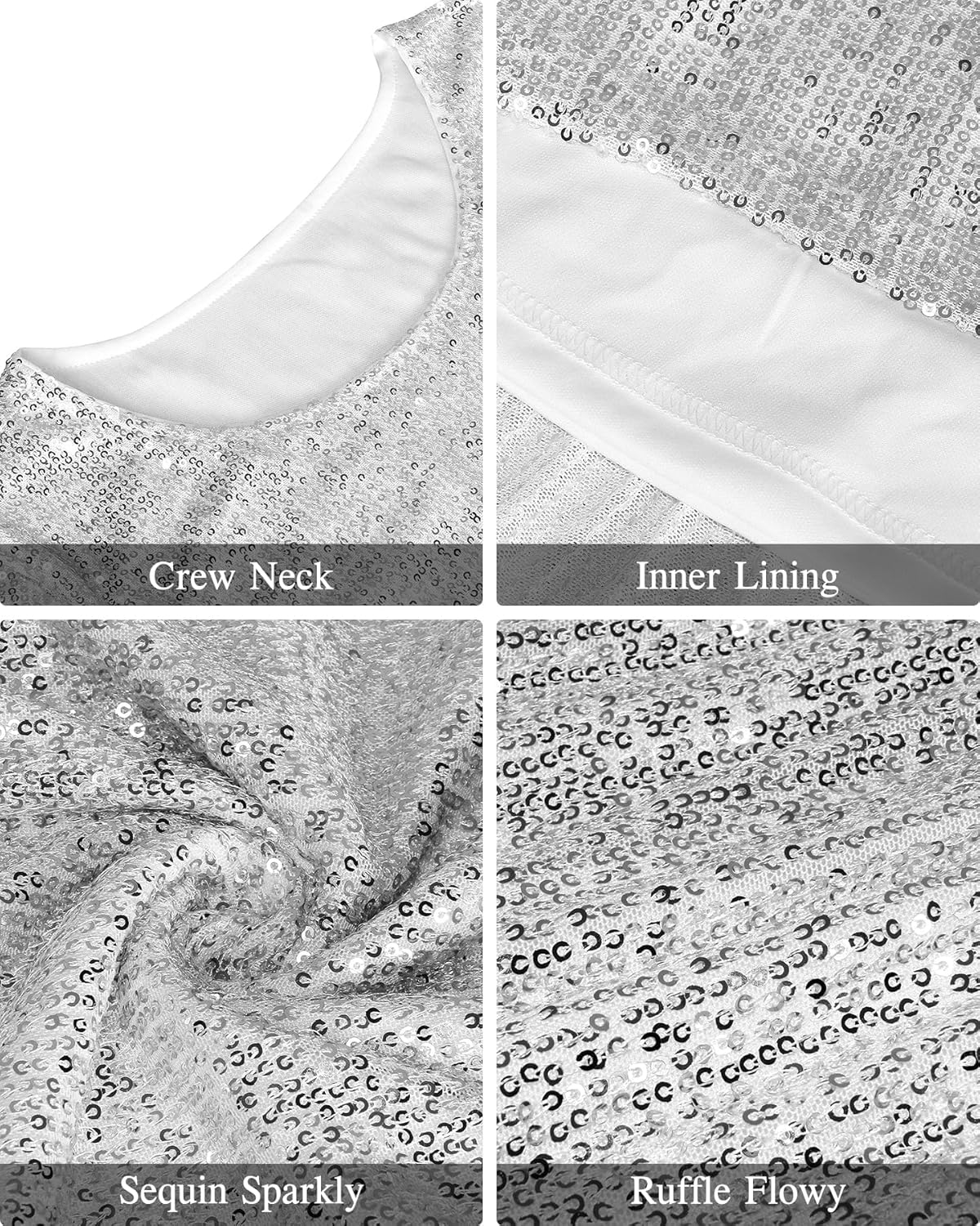 Sequin Babydoll Summer Dress，Sparkly Glitter Dress Short Flowy Tiered Tunic Dress for Women Party Club Night - Image 6