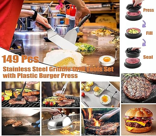 Miniatura 3 de MURRI&MURRDI Juego de 149 herramientas para parrilla de parrilla, kit de accesorios de parrilla de acero inoxidable para Blackstone y chef de