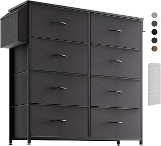 Chest of drawers with fabric drawers - fabric dresser with 8 | Label Card, Side Pocket & Hooks for Living Room, Hallway, Bedroom