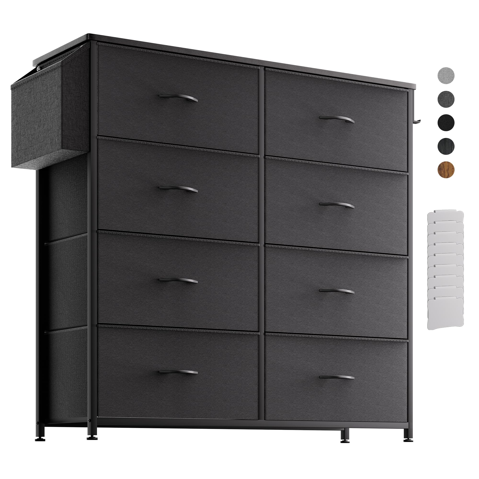 PURFINO Fabric Chest of Drawers - Canvas Storage Unit with 8 Large Drawers, Label Cards, Side Pocket & Hook for Living Room, Hallway, Bedroom