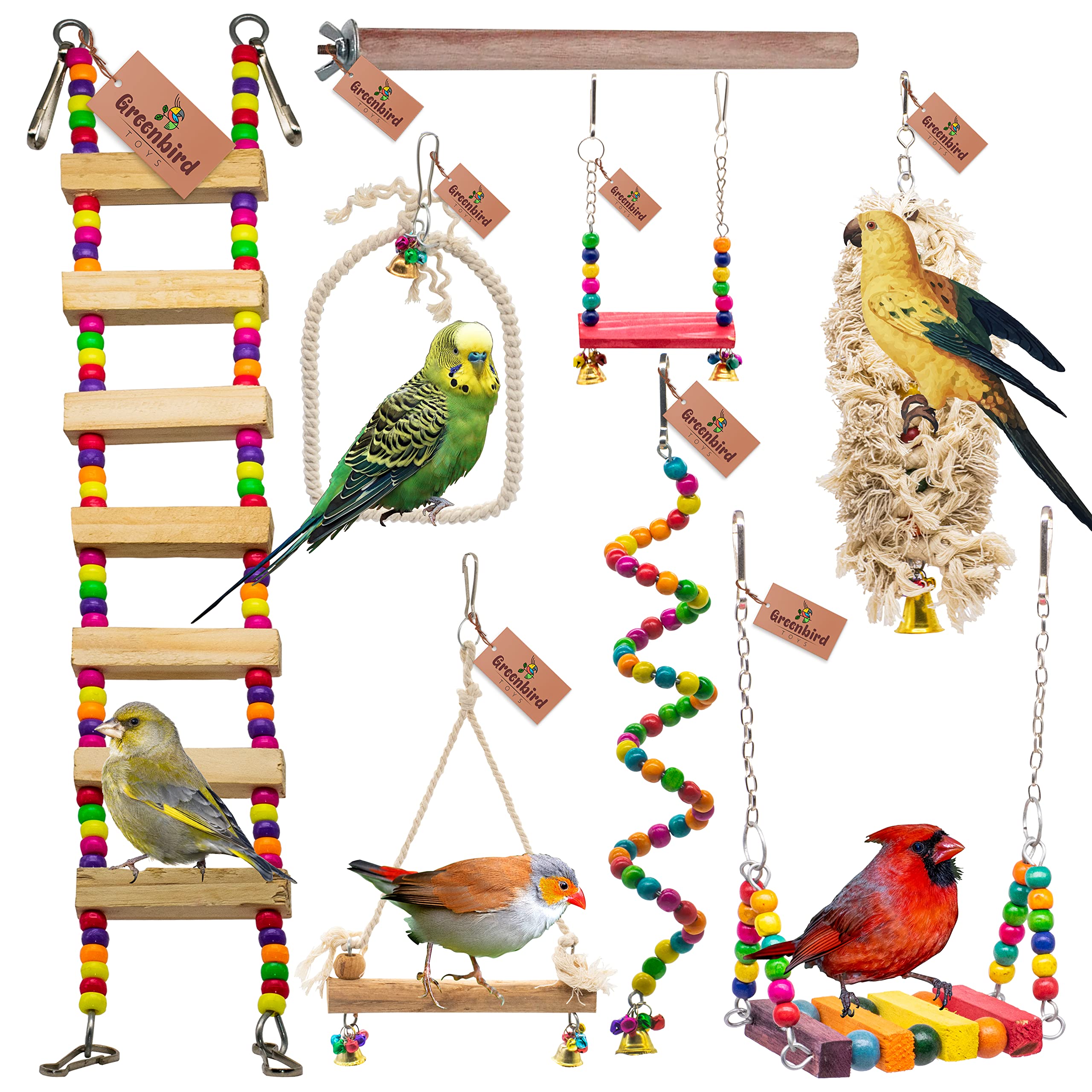 GREENBIRDS Shredding Toys, 8 PCS Colorful Wooden Hanging Toys Combo Parrot Chew Wooden Blocks, Bird Foraging Toys for Small Medium Parrots Parakeets, Conures, Cockatiel, Lovebird (B0BGHGTMQM) Amazon Price History, Amazon Price Tracker