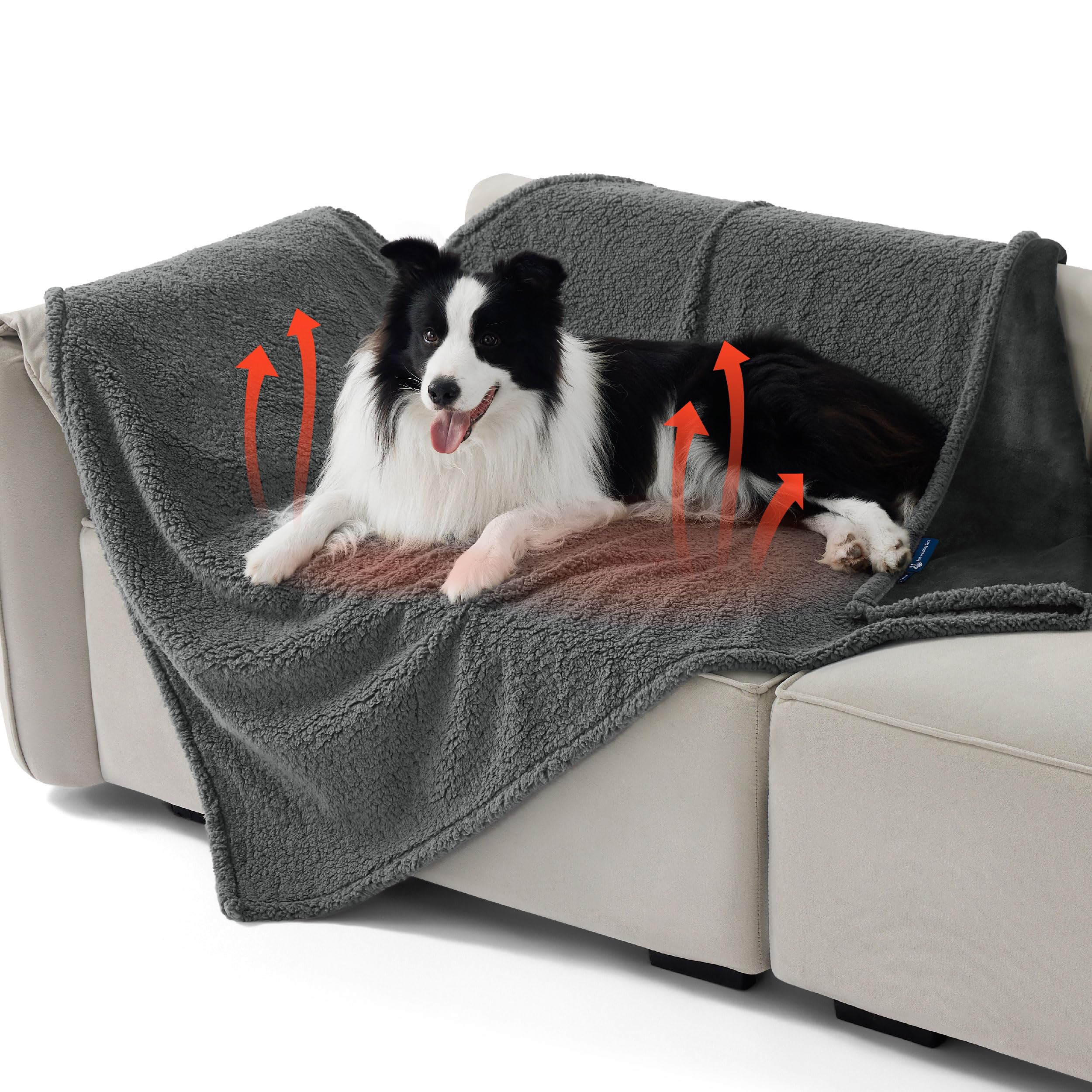 Bedsure Self Warming Dog Blankets for Large Dogs Waterproof - 50"x60" Grey