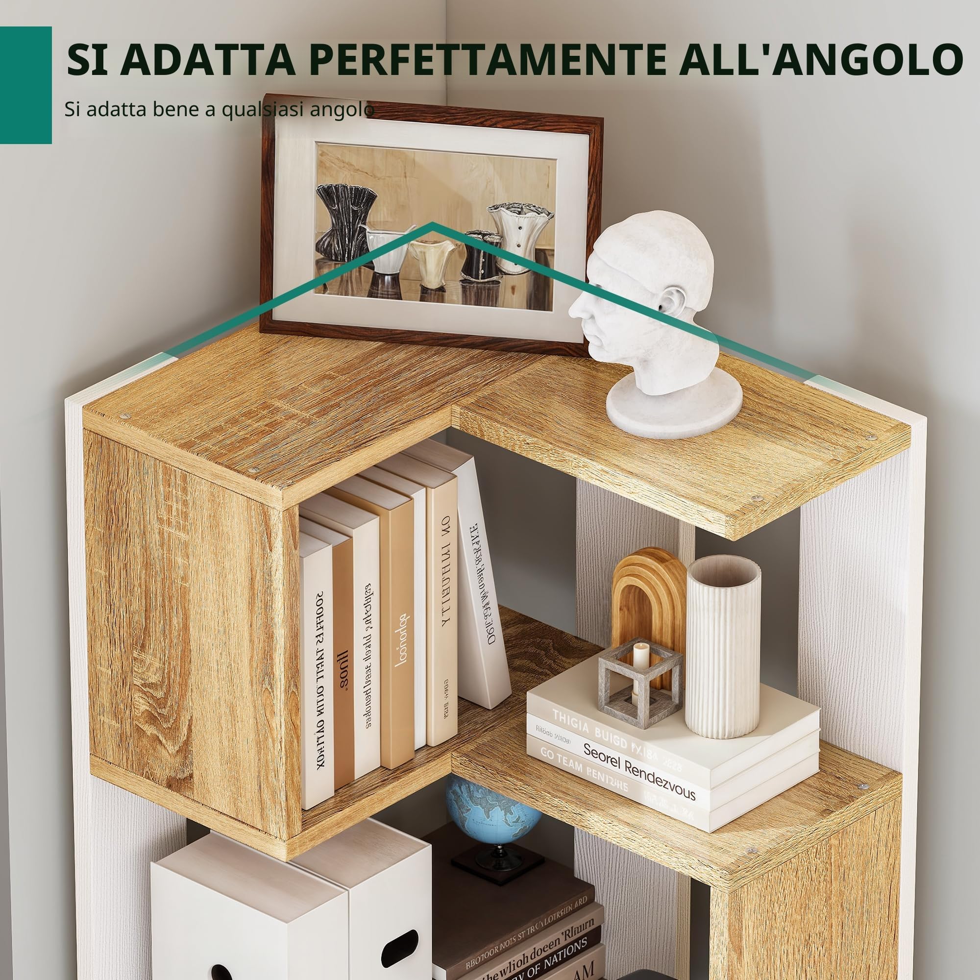 YITAHOME Libreria, scaffale angolare a 6 ripiani, scaffale a forma di L, libreria da pavimento, scaffale per esposizione per soggiorno, camera da letto, casa, ufficio, studio, 50 x 38 x 159,5 cm
