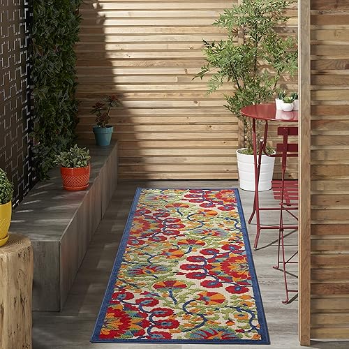 Nourison Aloha - Alfombra para interiores y exteriores, de 2' 8" x 4' (3' x 4'), color gris floralmulticolor
