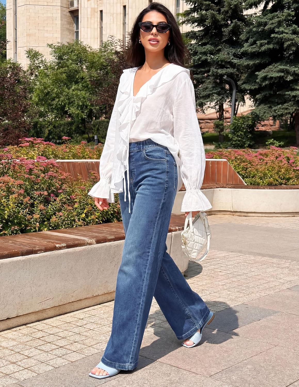 ZESICA Wide Leg Jeans for Women High Waisted Stretchy Baggy Denim Pants 2026 Trendy Elastic Waist Trousers with Pockets - Image 8