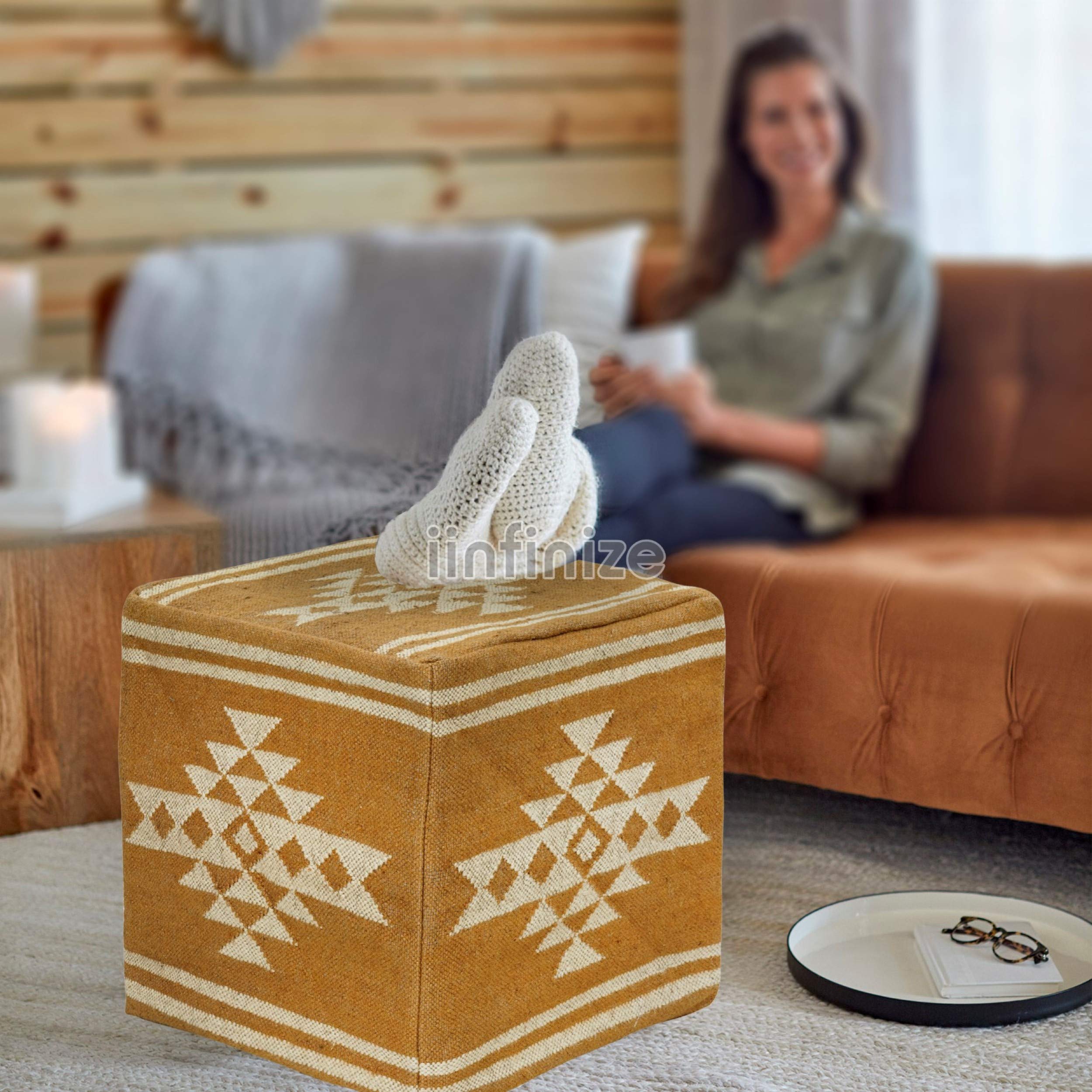 Handicraft Bazarr Handmade Vintage Kilim Jute Pouf Cover Footstool Decorative Kilim Sitting Wool Jute Pouf Cover Living Room Decor Pouf Case-image-18