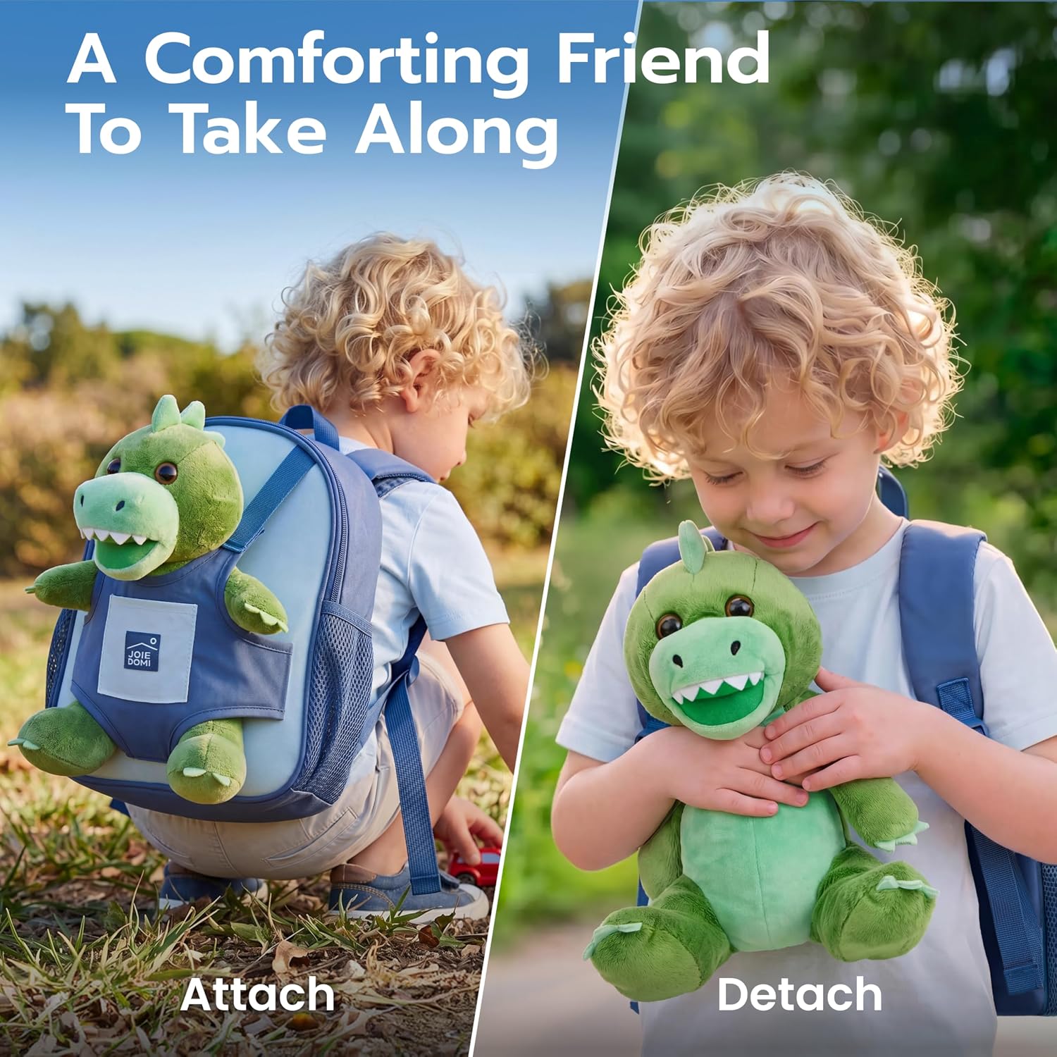 JOIEDOMI Toddler Backpack for Boys 2-4, 11" H Kids Backpack with Detachable Dinosaur Toy for 2 Year Old Boy Birthday Gift, Lightweight Perfect for Daycare Preschool Travel