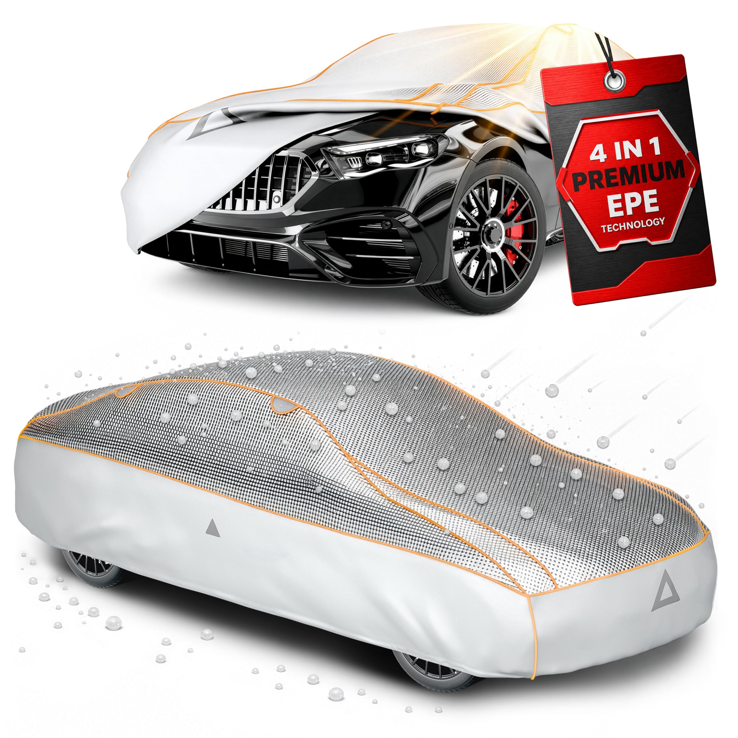 WALSER Premium Bâche de Protection Contre la grêle pour Voiture, bâche de Protection Contre la grêle pour Voiture en EPE Sun Protect avec Protection UV, Housse de Garage 100% imperméable Taille 2