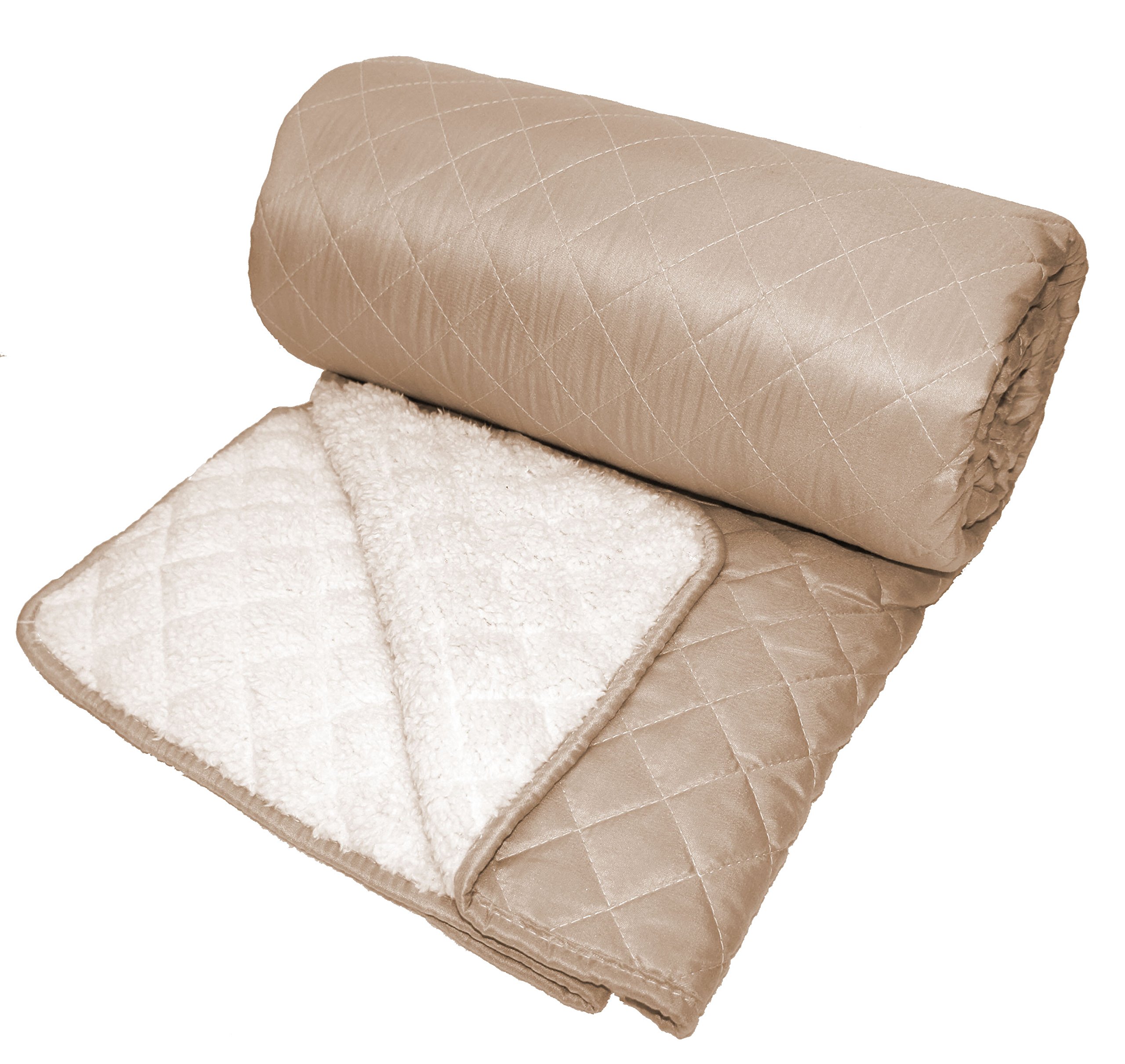 Sherpa Throws Blanket Double Bed Size Flannel Fleece Luxury Sofa Bed Large Soft Warm Throws (Quilted Throw Latte)