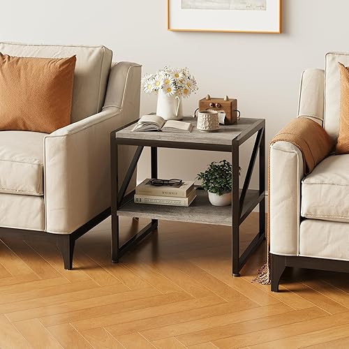 Miniatura 3 de Mesa auxiliar con estación de carga, mesa auxiliar cuadrada de 20 pulgadas con puertos USB y tomas de corriente, mini soporte para refrigerador con