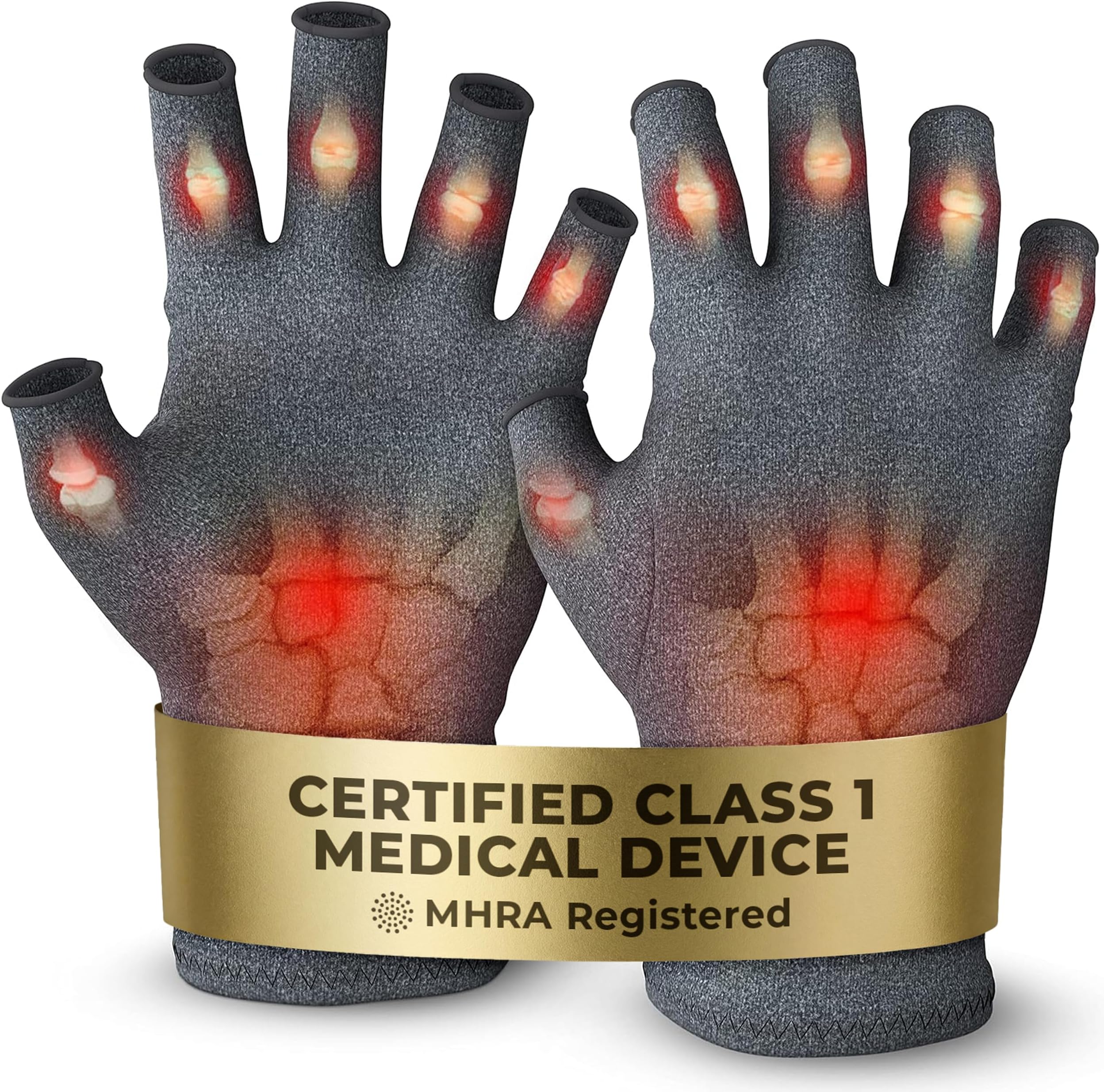 iMedic Arthritis Gloves for Men & Women - Class 1 Medical Device - MHRA Registered – Large Fingerless Compression Gloves for Everyday Use – Relieve Arthritis Pain & Improve Mobility - Grey