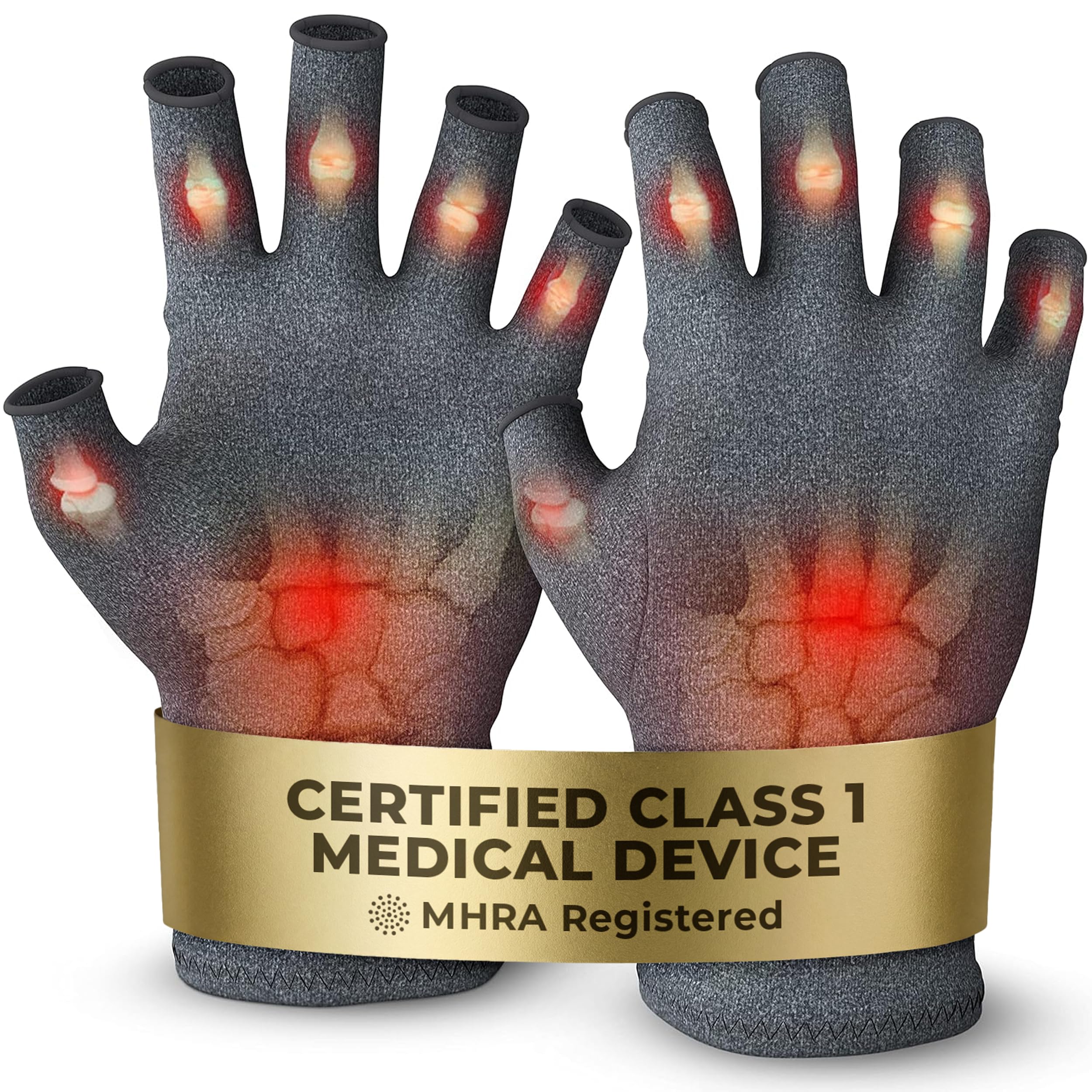 Imedic Unisex Grey Arthritis Gloves For Men & Women - Class 1 Medical Device - Mhra Registered – Large Fingerless Compression Gloves For Everyday Use – Relieve Arthritis Pain & Improve Mobility