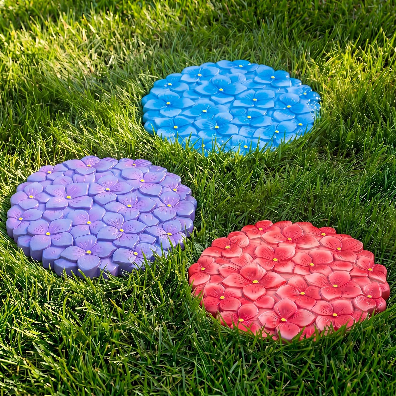 Cinnvoice 3 Pack Stepping Stones Resin Decorative Garden Stepping Stone Garden Decor for Patio, Walkway Sculpture Yard(Hydrangea,10 Inches)-image-30