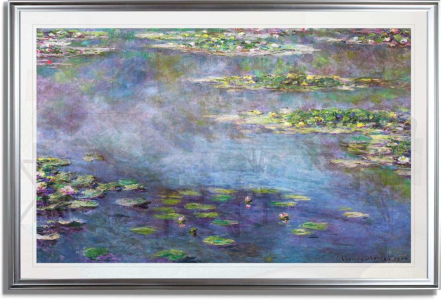 Monet Wall Art Collection Water Lilies, 1906 02 by Claude Monet Fine Giclee PrintsPrints Framed Wall Art Ready to Hang 24X34, Silver, 59MONET