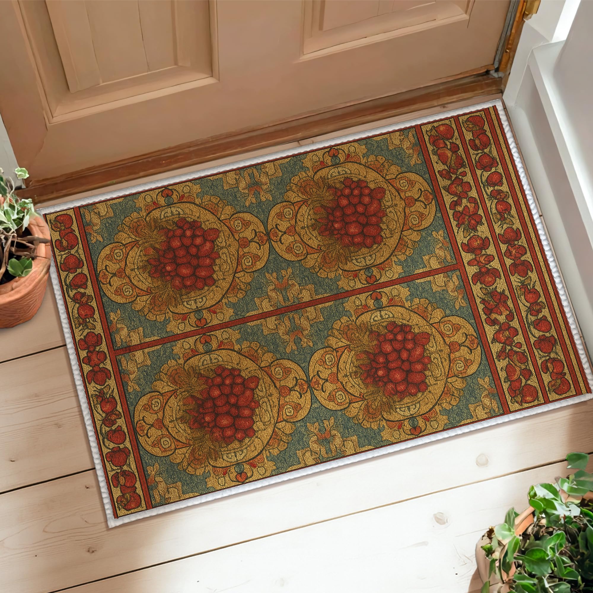 Tapis de couloir cuisine et entrée vintage rouge automne 61 x 91 cm