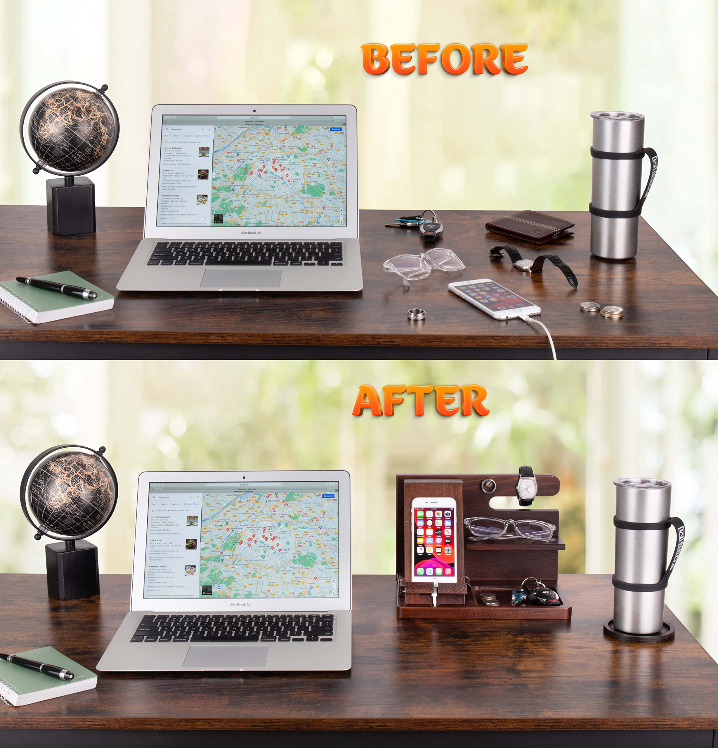 Wooden Docking Station Men and Nightstand Organizer for Men Wooden