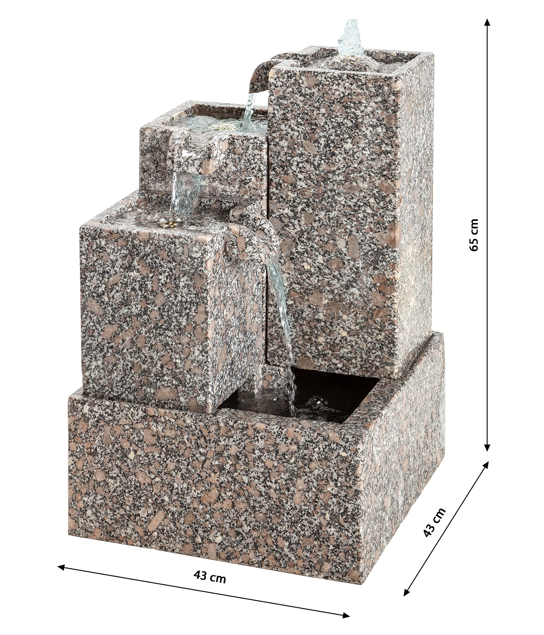 Dehner Gartenbrunnen Cascada mit LED Beleuchtung, ca. 65 x 43 x 43 cm, Granit, grau