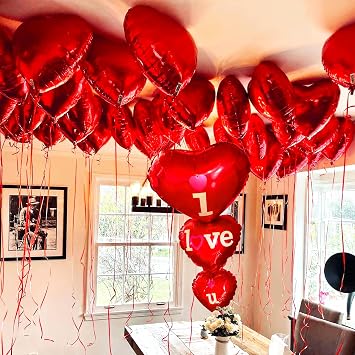 KatchOn, 12+1 Foil Red Heart Balloons Decorations - Large, 36 Inch | I Love You Balloons for Happy Valentines Day Decorations | Valentines Balloons for Valentines Decorations | Wedding, Proposal Decor