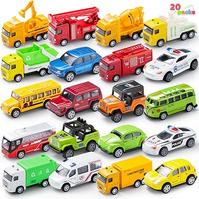 JOYIN 20PCS Die Cast Pull Back Cars, Metal Toy Cars, Car Toys Bulk, Vehicle Set for Kids, Kids Party Favors, Cake Toppers, Stocking Stuffers, Race Cars Toys for Boys