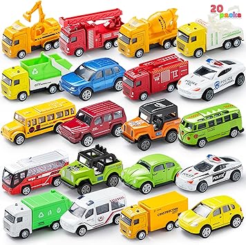 JOYIN 20 Piece Pull Back City Cars and Trucks, Die Cast Metal Toy Car Model Vehicle Set, Kids Play Vehicles Car Set, Toddlers Toy Cars Early Educational Toys Gifts for 3 4 5 6 7 8 Year Old Boys Girls