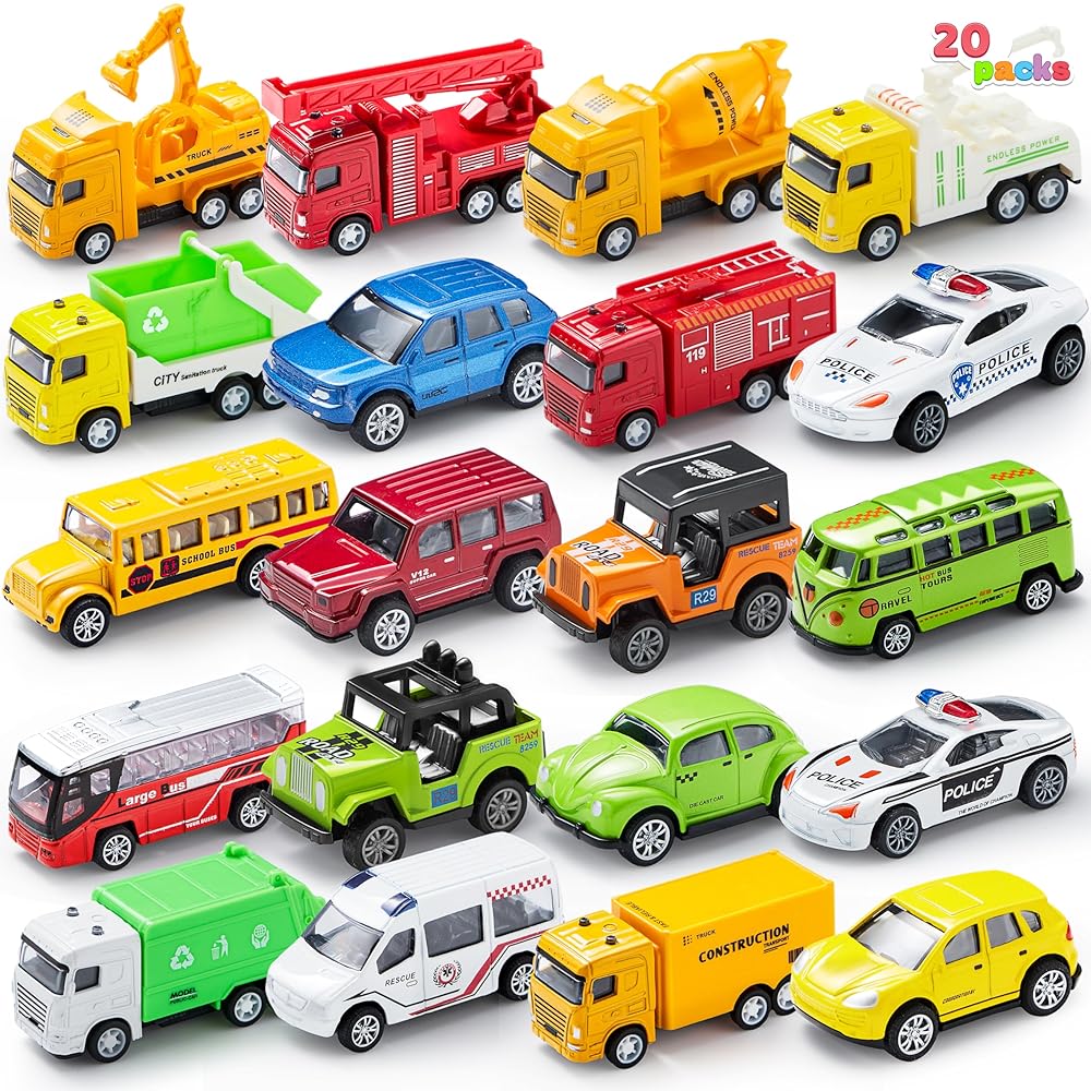 JOYIN 20PCS Die Cast Pull Back Cars, Metal Toy Cars, Car Toys Bulk, Vehicle Set for Toddlers, Kids Party Favors, Cake Toppers, Stocking Stuffers, Race Cars Toys for Boys, Christmas Grandkids Gifts