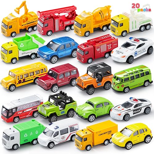 JOYIN 20PCS Die Cast Pull Back Cars, Metal Toy Cars, Car Toys Bulk, Vehicle Set for Kids, Kids Party Favors, Cake Toppers, Stocking Stuffers, Race Cars Toys for Boys