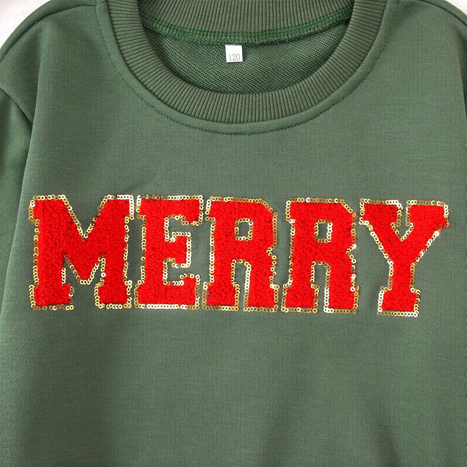 GLIGLITTR Kid Girl Christmas Sweatshirt Merry Long Sleeve Outfit Shirt Chenille Patch Xmas Holiday Crewneck Pullover Top 7-12