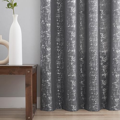 Miniatura 5 de Taisier Home Cortinas texturizadas de lino con estampado de lámina plateada, cortinas con diseño de puntos geométricos para dormitorio, sala de
