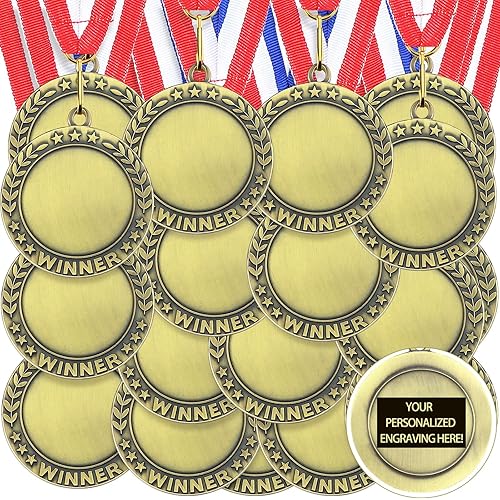 Junkin 24 Pcs Blank Medals for Awards with Neck Ribbons Winner Participation Custom Medals Awards Make Your Own Kit 1st Place Cheer Participation Trophy Metal Prize Gift