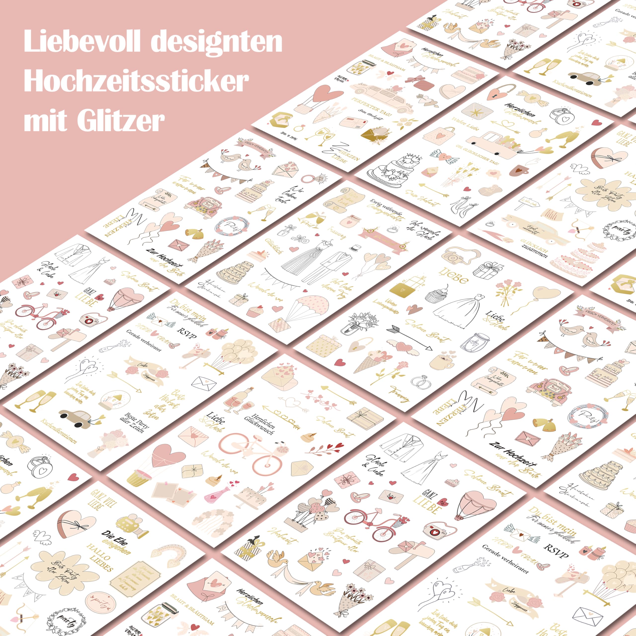 BIROYAL Naklejki ślubne księga gości (350 naklejek) – naklejki ślubne na album fotograficzny – naklejki w kształcie serca, 9 stron
