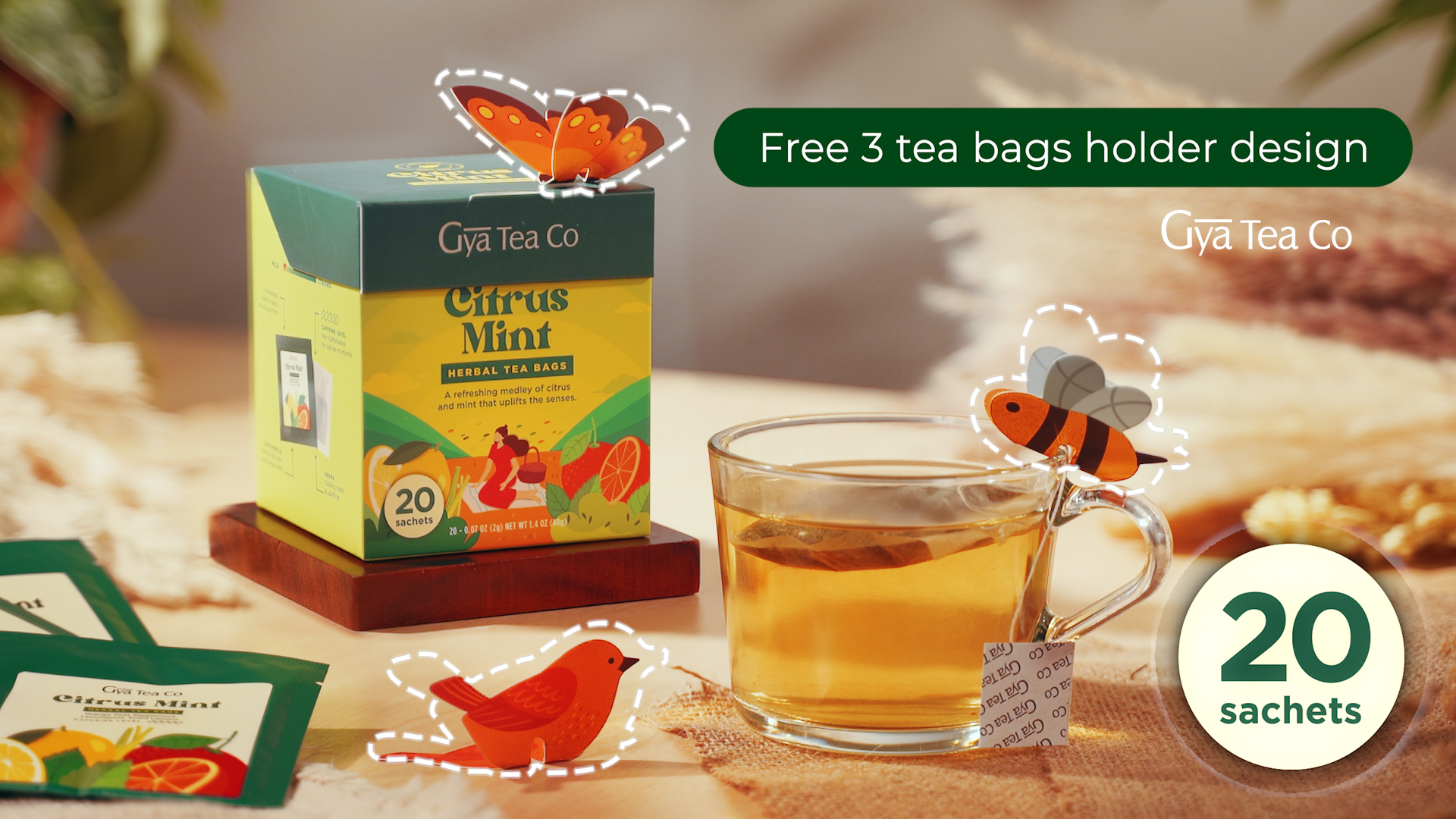 Amazon.com: Gya Tea Co Citrus Mint Herbal Tea Bags (20 Bags