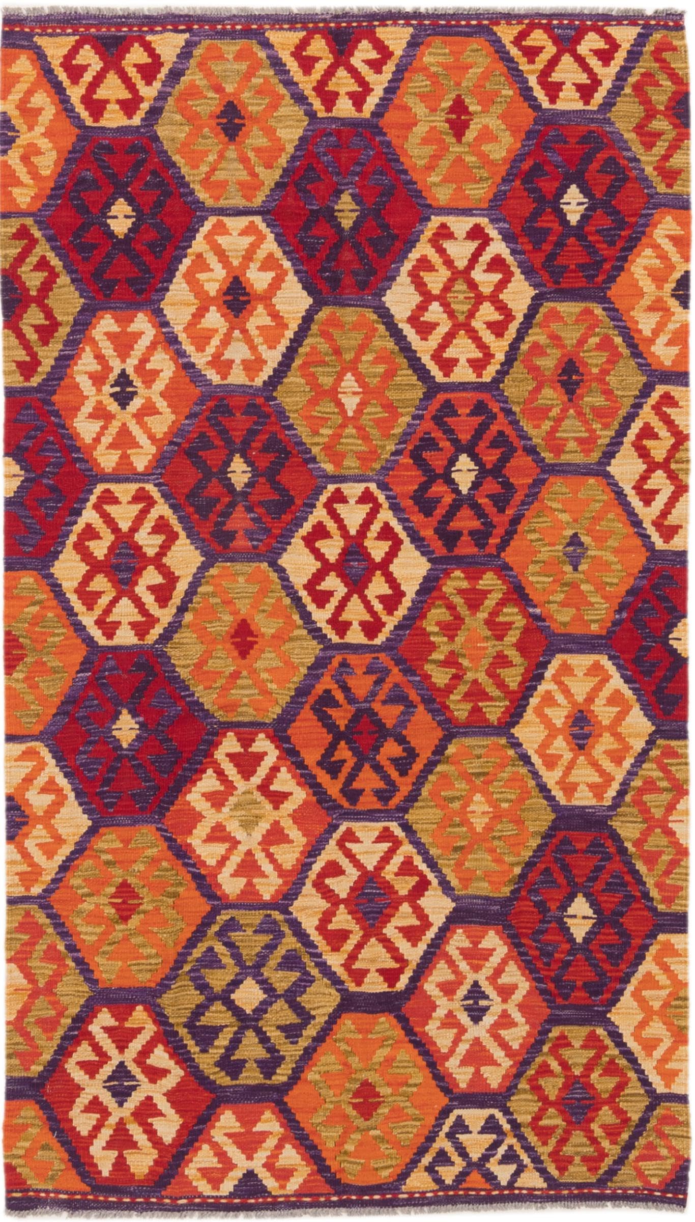 Kilim Afghan 113x198 cm grand tapis en laine style bohème