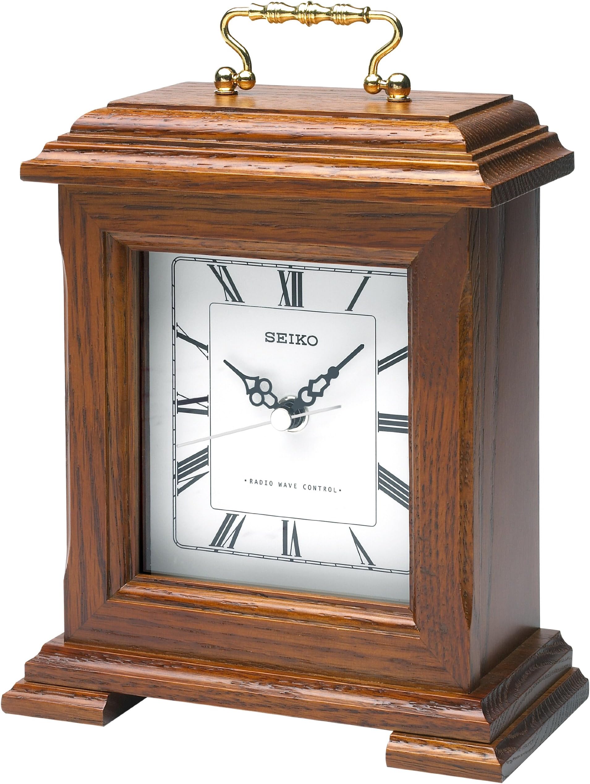 Seiko QXR130B Radio Controlled Wooden Mantel Clock, Dark Brown, 23.5 x 17.5 x 8.9cm