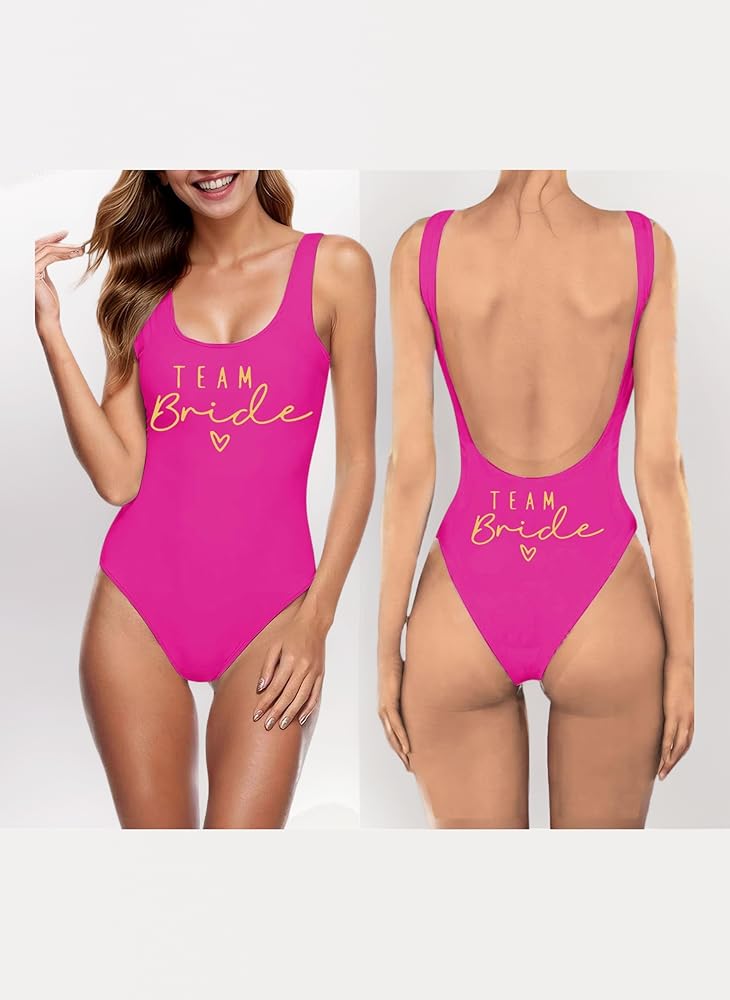 Costume Da Bagno Sposa - Intero Con Stampa 'Bride' - Per Addio Al Nubilato E Spiaggia - Foto 7