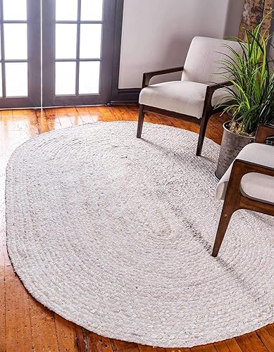 Unique Loom Alfombra trenzada de la colección Chindi - Capa (3' 3" x 5' 1" ovalada, marfil  beige)