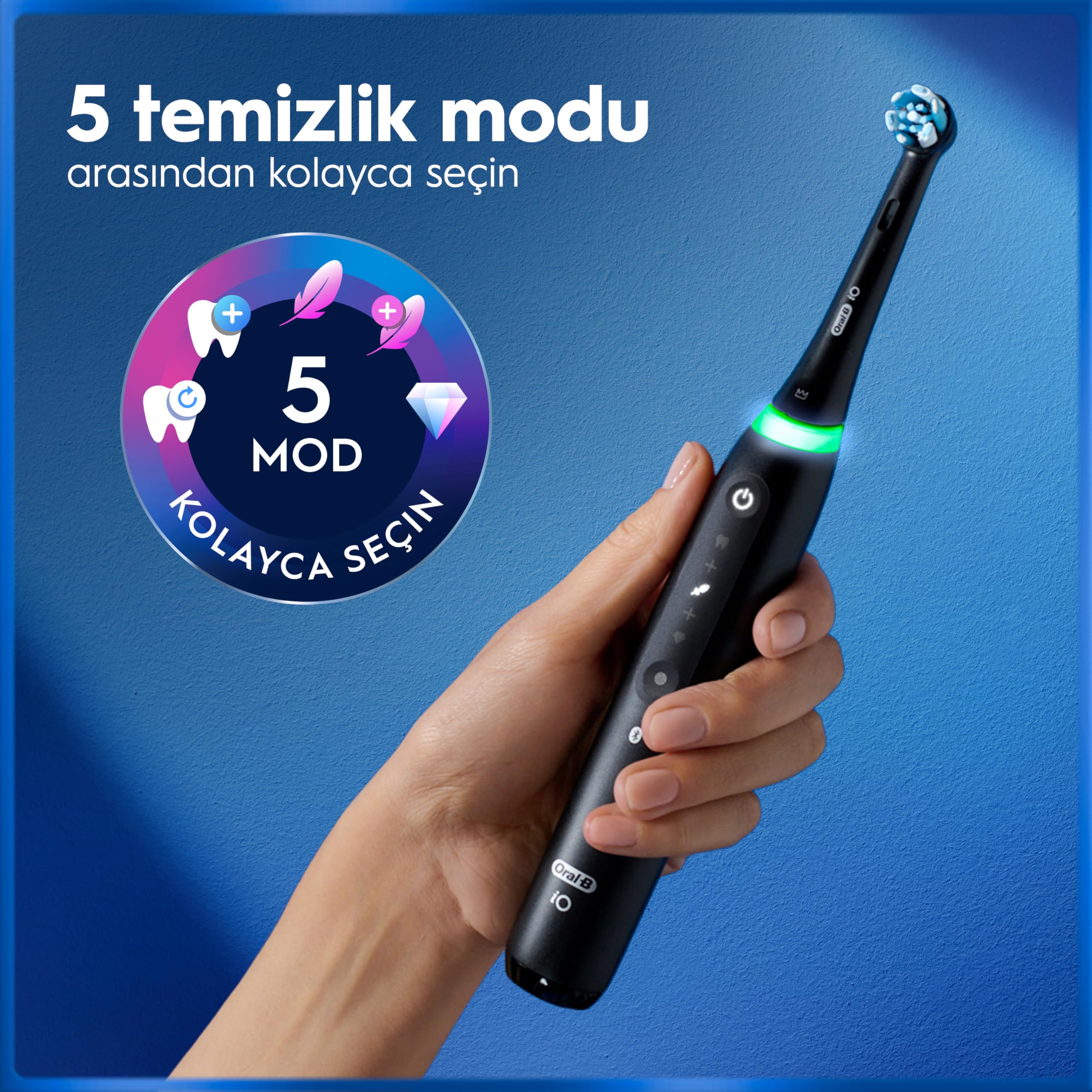 Oral-B iO5 Şarjlı/Elektrikli Diş Fırçası, 2'li Set, Mat Siyah & Beyaz, 2 Fırça Başlığı, Uzun Ömürlü Pil, Premium Seyahat Kabı