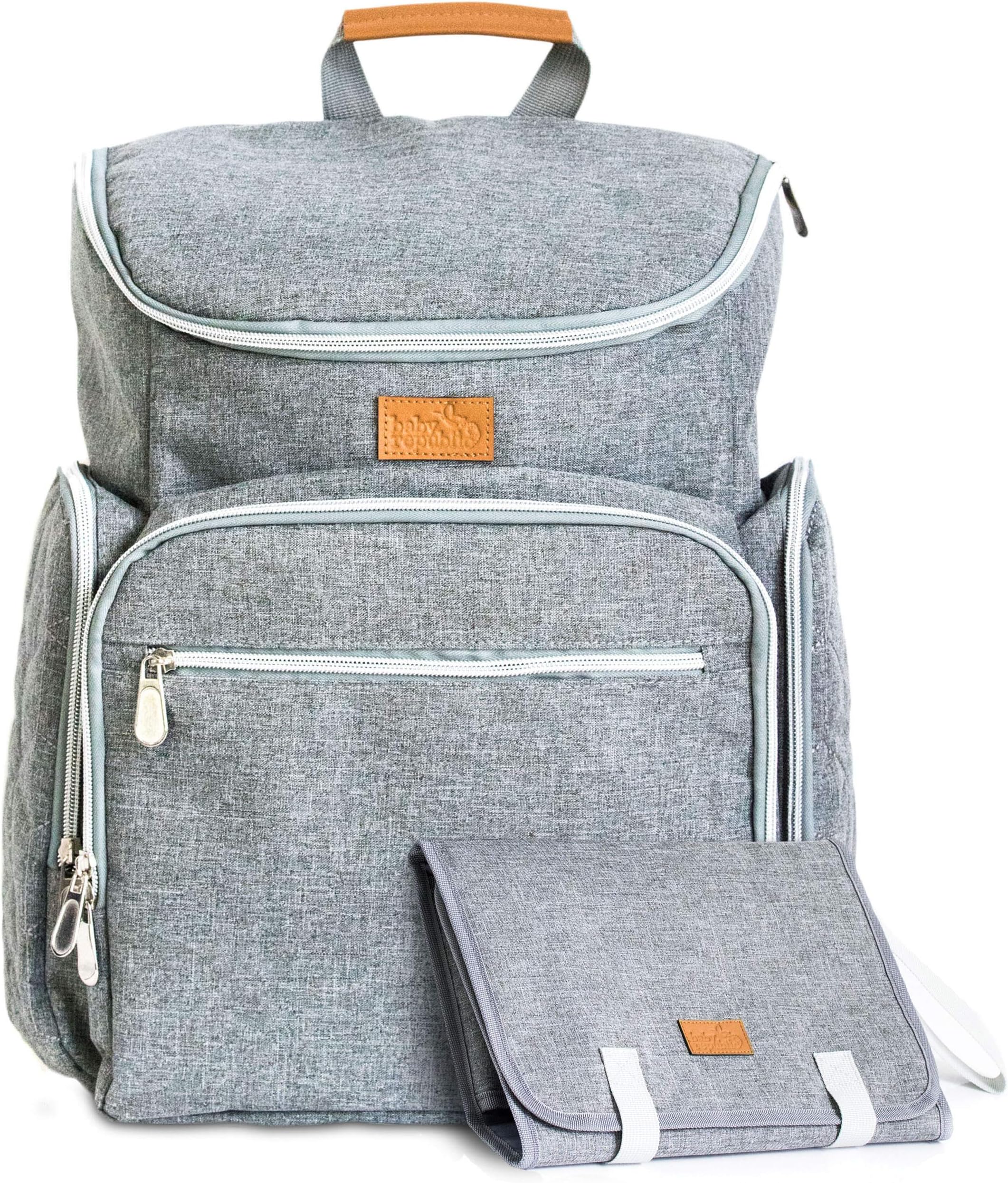 Baby Republic Diaper Bag Backpack - Baby Bag for Mom Girls Boys and Dad - Diaper Bags for Women with Large Insulated Pockets - Changing Pad - Stroller Straps - Gray