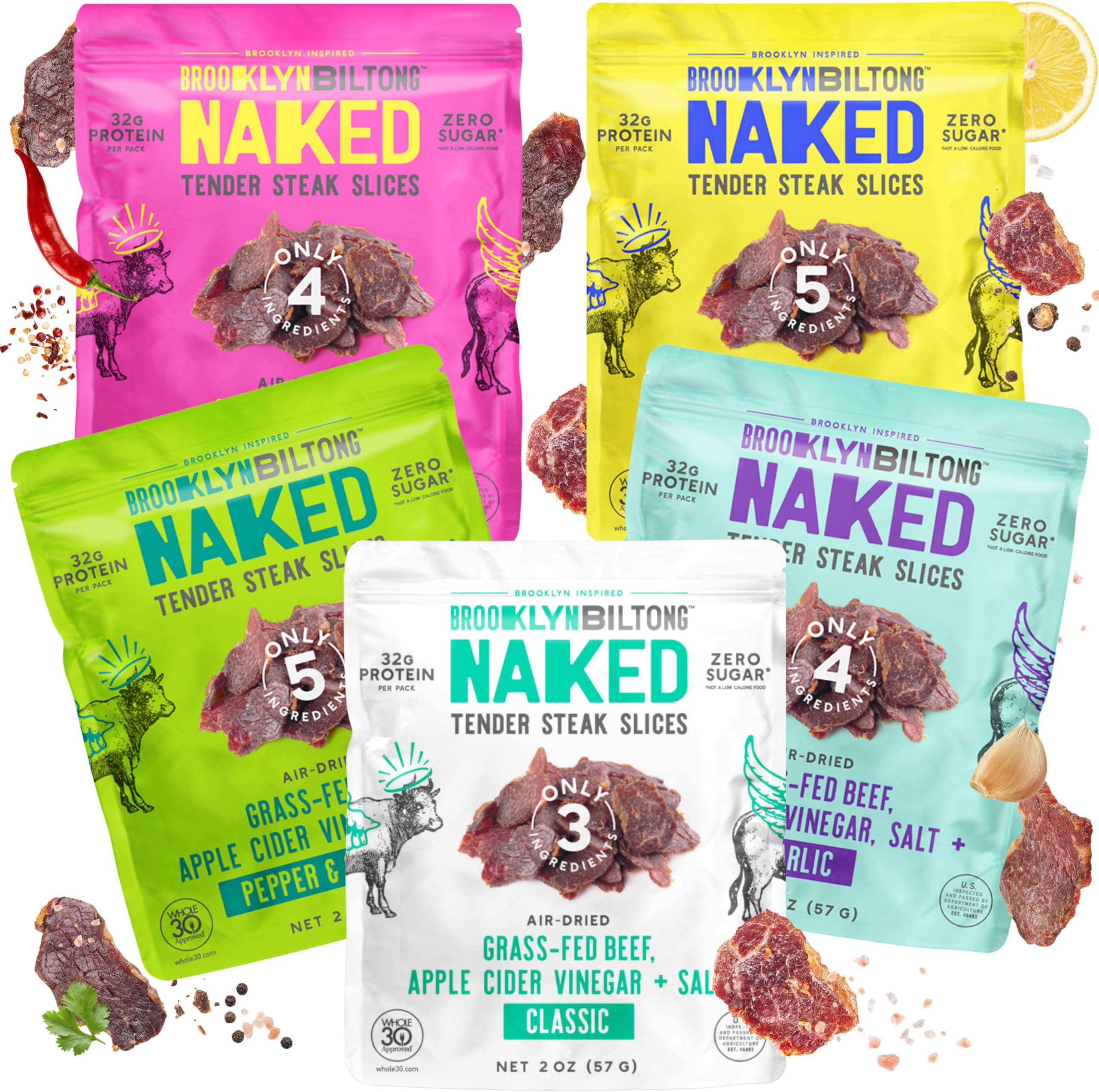 Beef Jerky Snack - Grass Fed, Whole30, Zero Sugar, Paleo Friendly with No Artificial Ingredients, 32g of Protein per package, No Sugar Everyday Snack