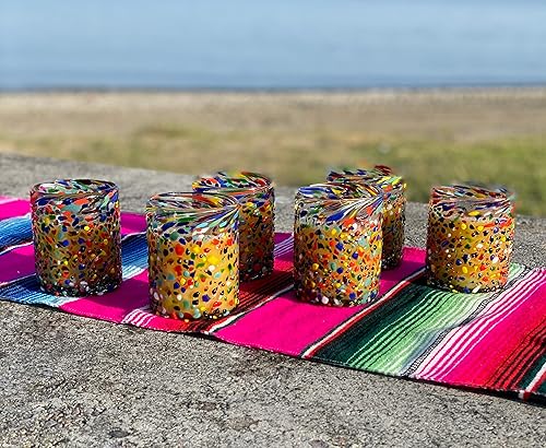 Miniatura 4 de Vasos mexicanos soplados a mano, juego de 6 vasos de confeti rock (10 onzas cada uno)