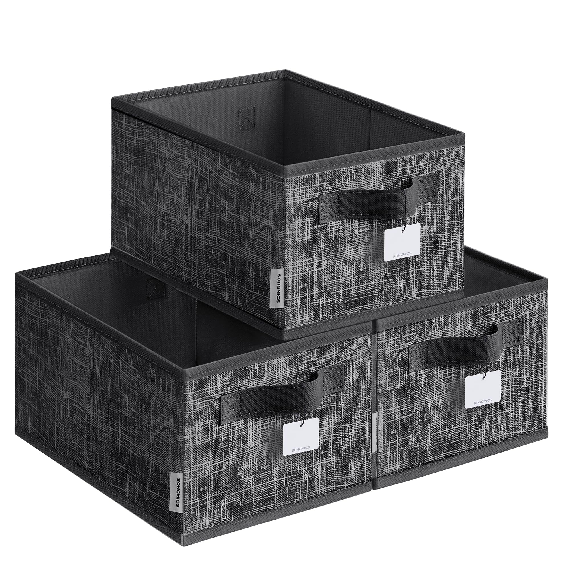 SONGMICS Collapsible Storage Boxes, Set of 3 Fabric Storage Baskets, 30 x 20 x 15 cm, Wardrobe Storage Organisers, 2 Handles