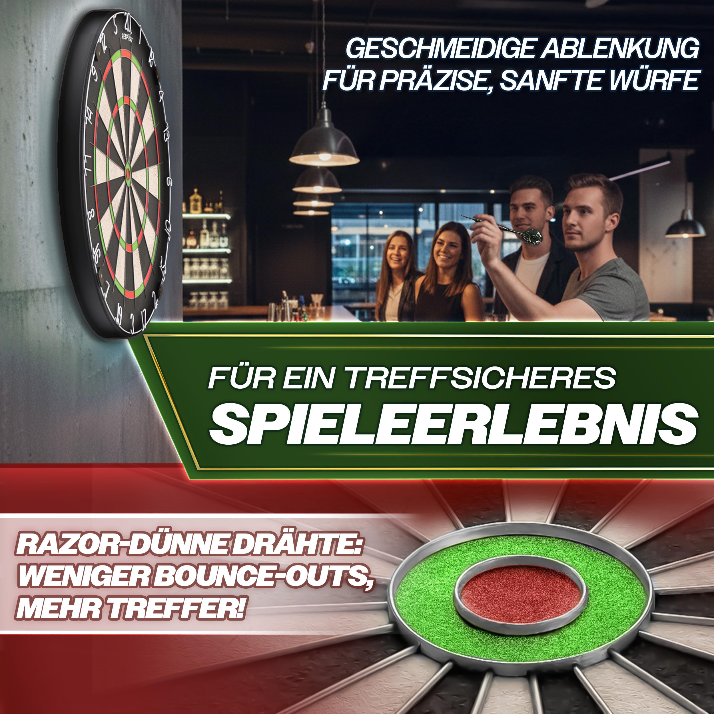 RE:SPORT® Sisal Premium Dartscheibe XXL Set mit 9 Profi Dartpfeile + 24 Pro Flights + Zubehör | Steeldart Dartboard mit Montageset | Steeldartscheibe mit Pfeilen Startlinie