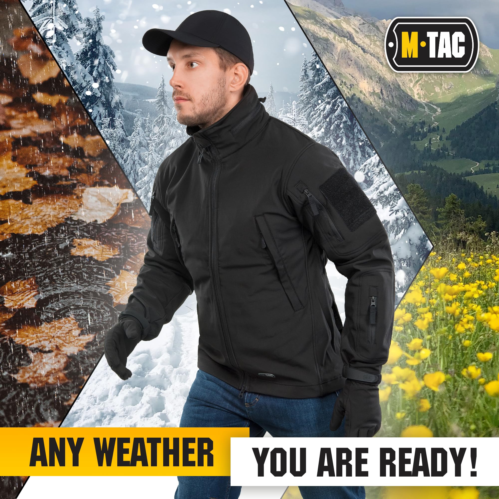 M-Tac Taktische Jacke mit Kapuze, Fleece-gefüttert, wasserabweisende Softshell-Jacke für Herren