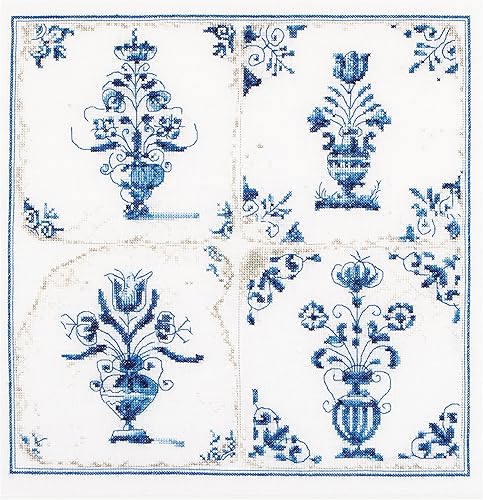 Thea Gouverneur - Kit de punto de cruz contado - Jarrones de flores de azulejos antiguos - Aida - 18 unidades - para adultos - 483A