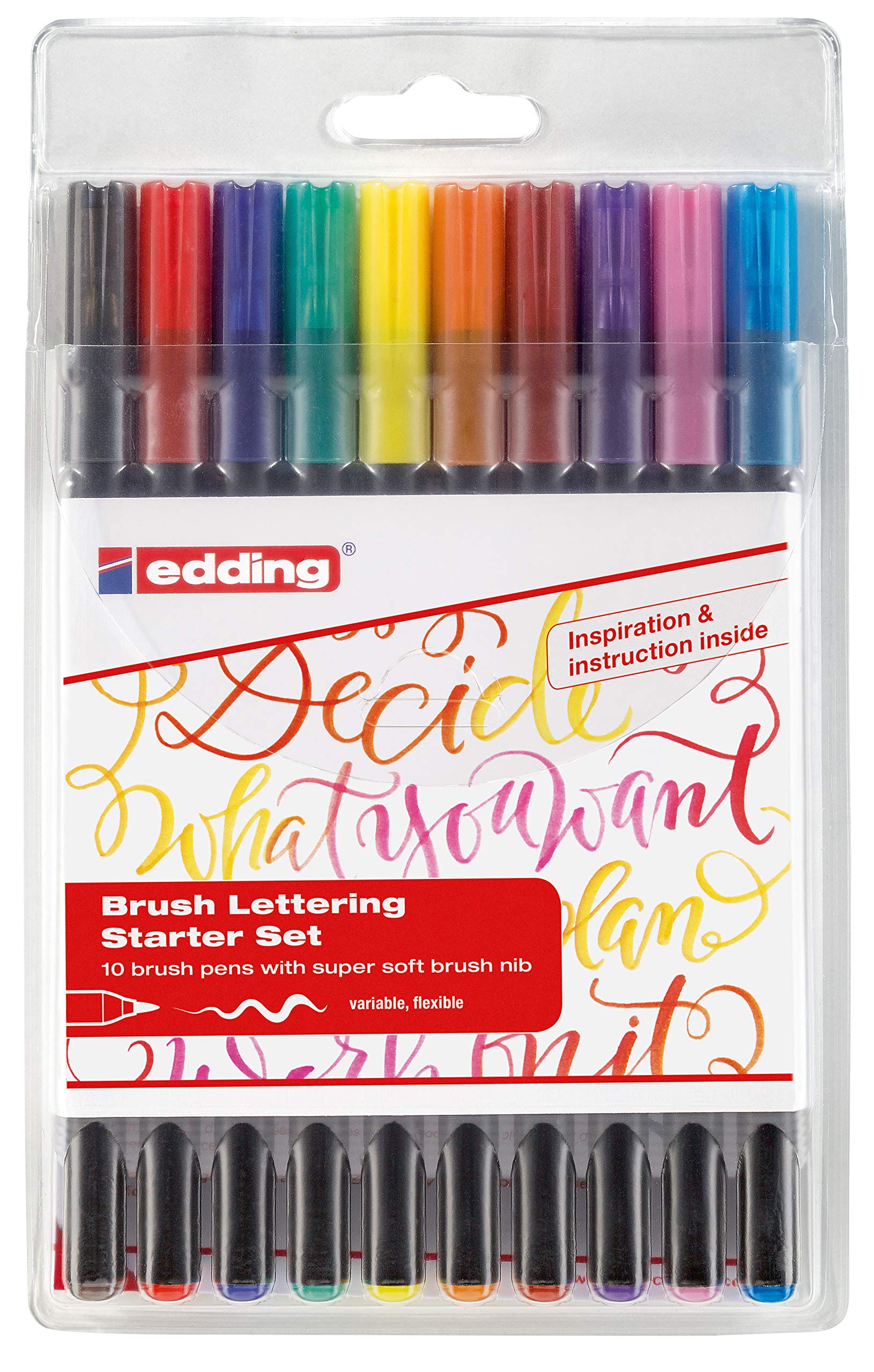 edding1340 brush pen - set of 10 - colorful, bright, delicate colors - flexible brush nib - felt-nib pen for painting, writing and drawing - bullet journals, hand lettering, mandalas, calligraphy