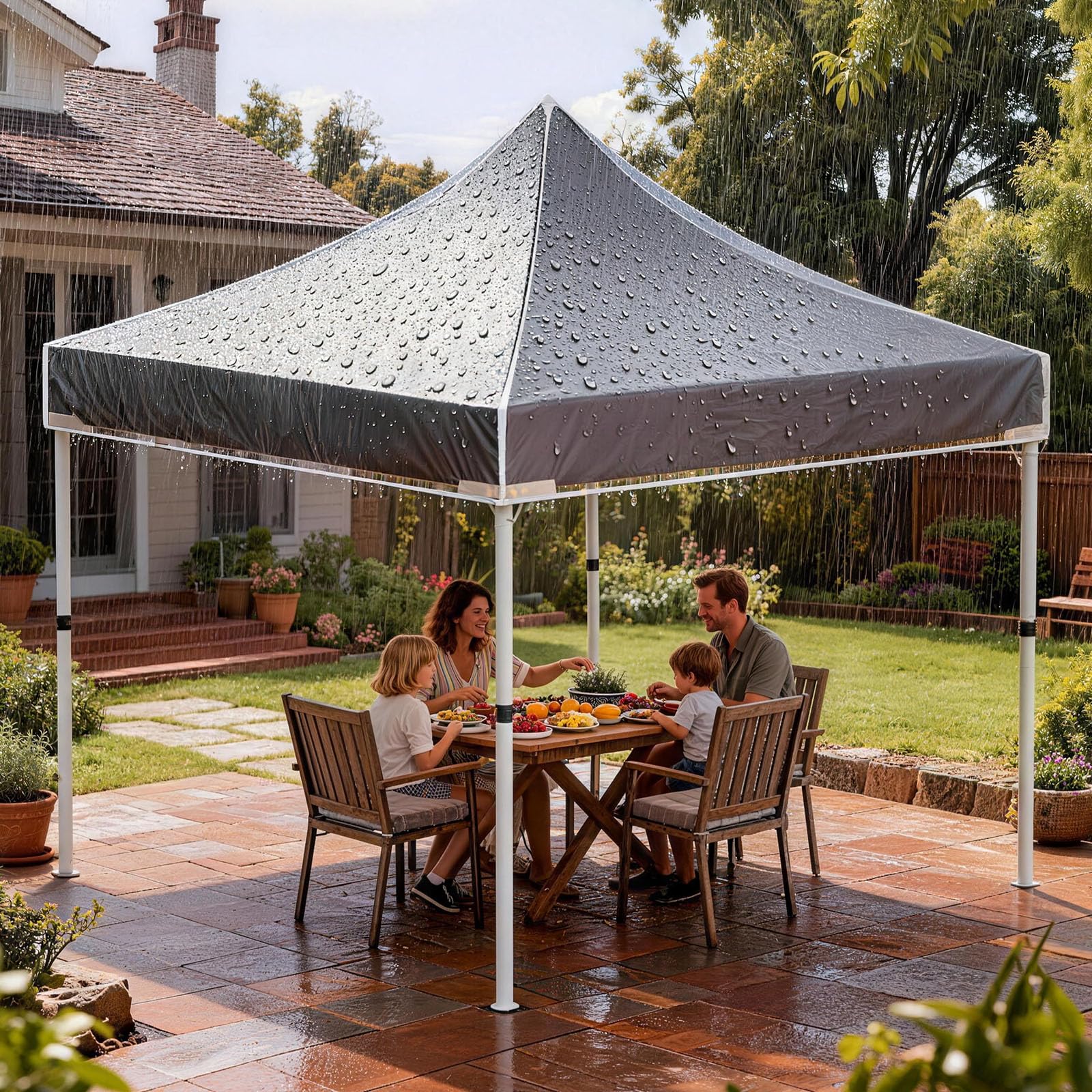 Toit de Pavillon 3x3 m en PVC Transparent, Bâche de Rechange Imperméable 270 g/m², Toit Pointu pour Tonnelle de Jardin, Compatible Tente Pliante, Abri de Jardin & Party Tent