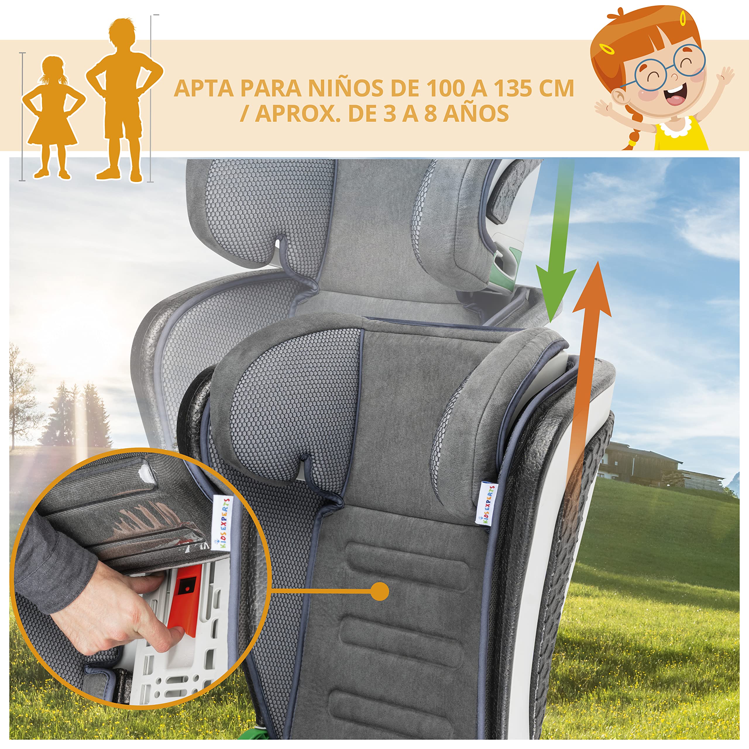 WALSER asiento de coche premium Noemi, ECE R129 asiento elevador coche niños 100-135 cm (aprox. 3-8 años), cómodo plaza infantil para los coches con/sin i-Size, tamaño 57x46x22 cm antracita