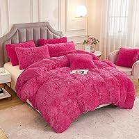 Vista 7 de JAUXIO Lujoso juego de ropa de cama de piel sintética larga de 3 piezas, edredón peludo, funda de edredón con fundas de almohada, reverso de Aqua