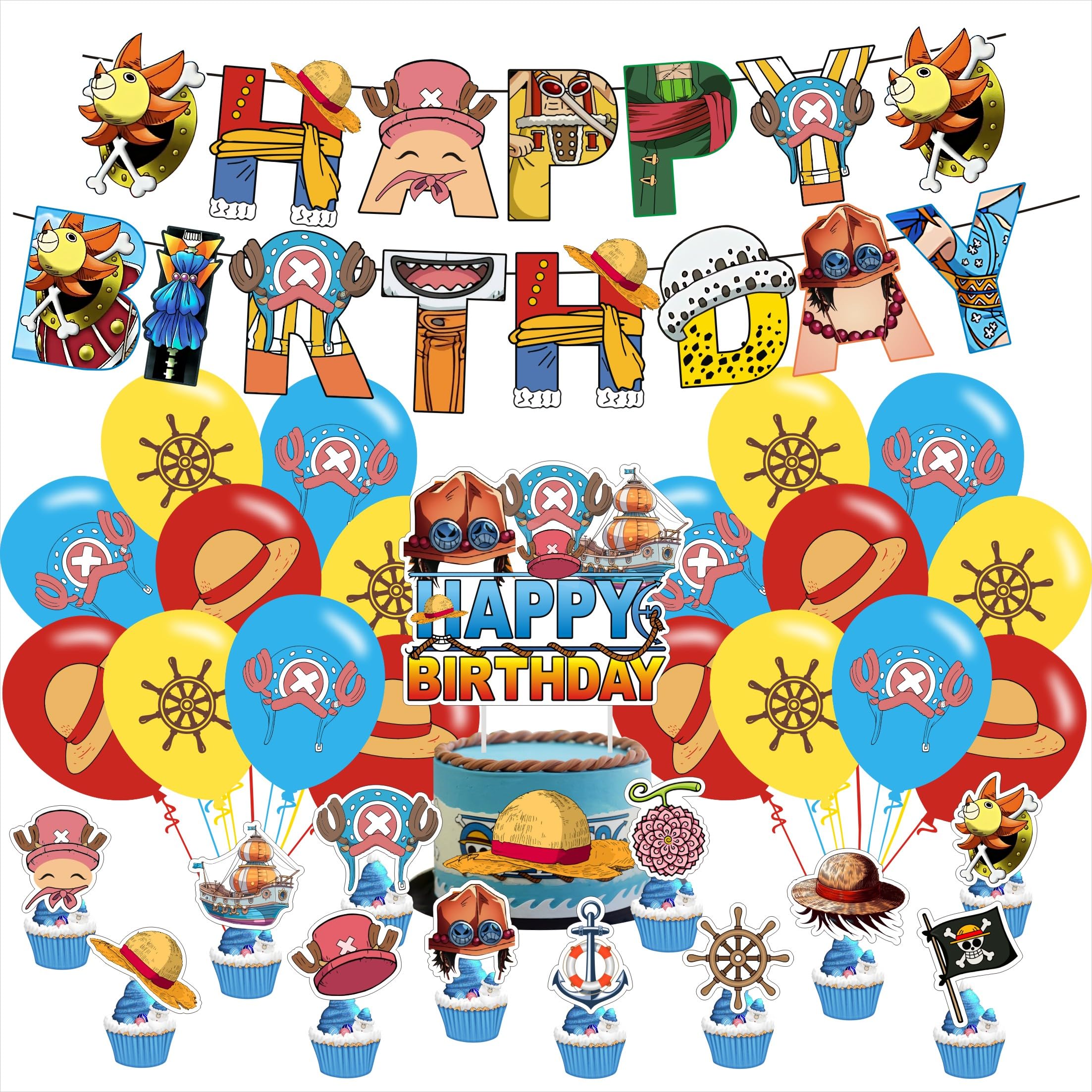 H Cartoon For Monster Party Supplies,Birthday Decorations Set Include Banner, Balloons, Hanging Swirls, Cake Cupcake Toppers for Boys Girls Party.