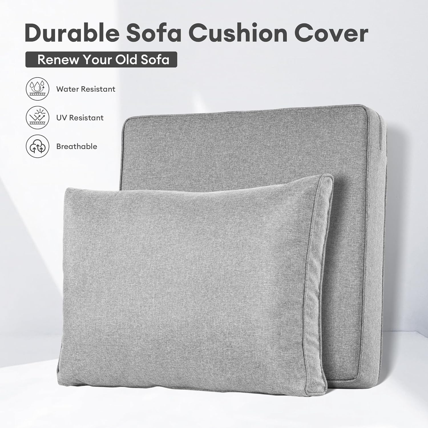 ovios Patio Cushion Covers, Waterproof Cushion Cover for Outdoor Furniture, Sofa, Couch, Chair, Loveseat Seat Back Cushion Cover with Zipper (4 Covers, Dark Grey)