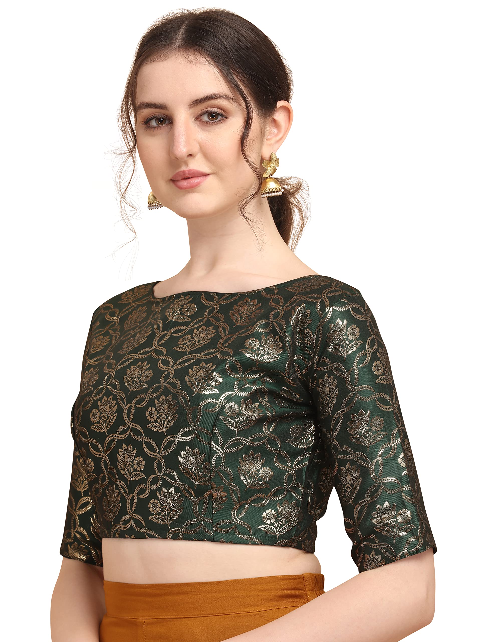 Oomph Jacquard Green Readymade Blouse For Women - Rbbl163L